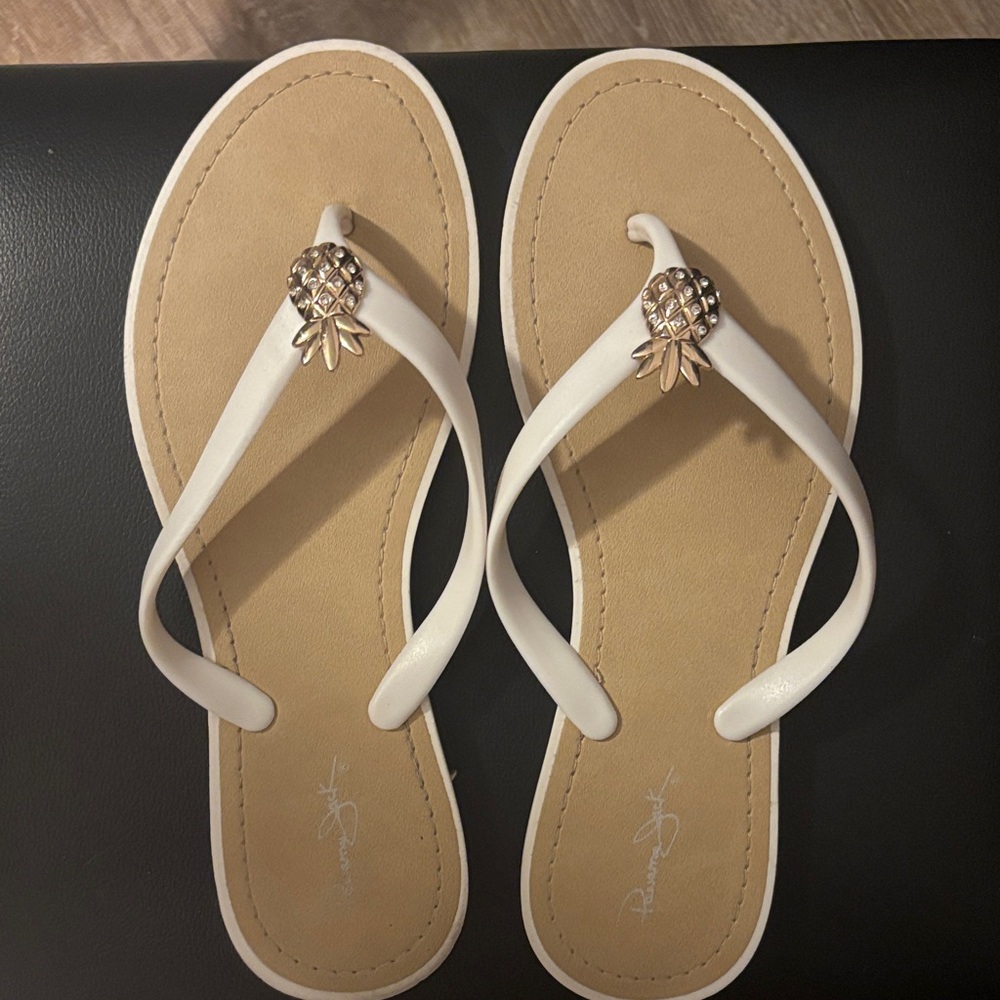 Panama Jack White and Tan Sandals with Pineapple Detail